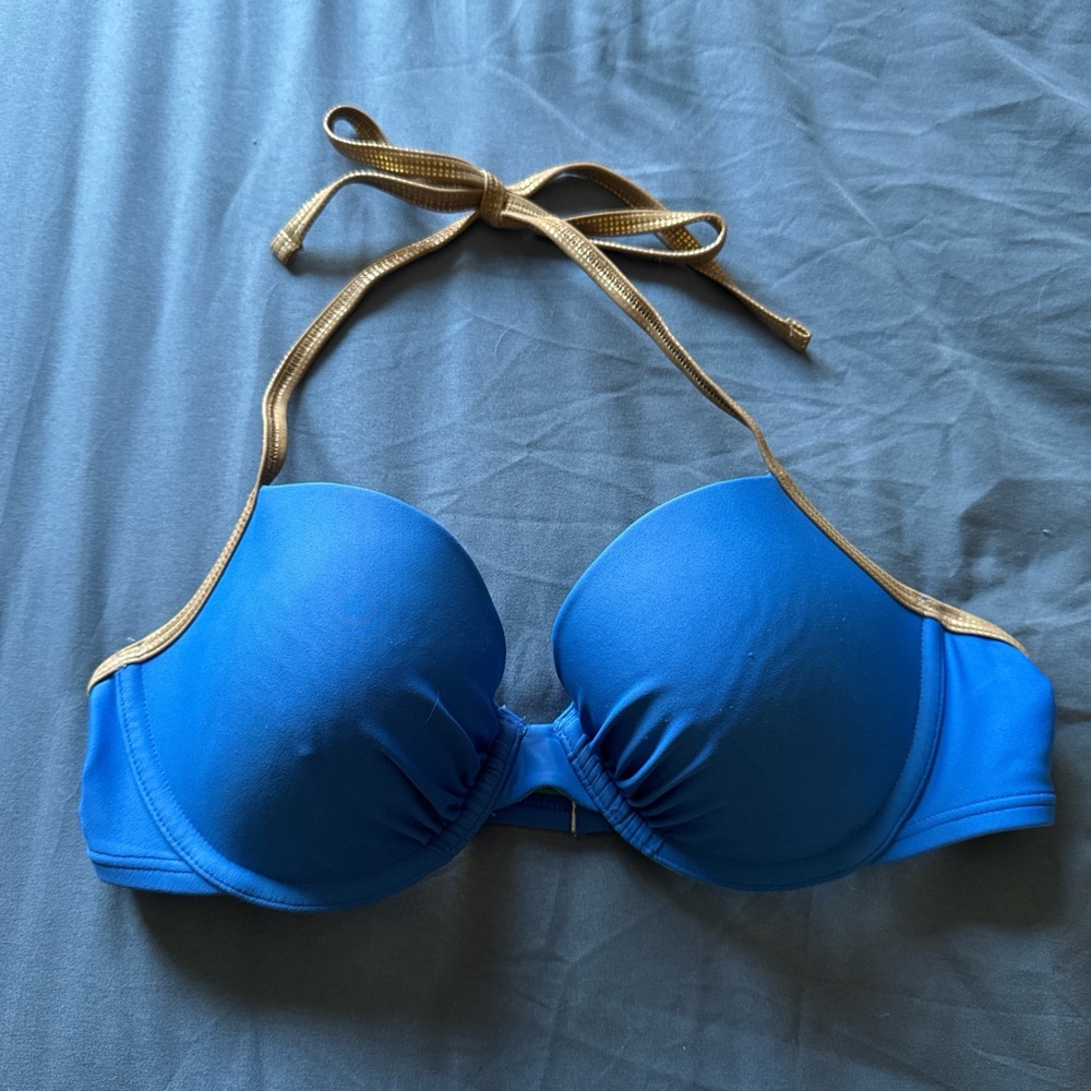 Aerie Teal and Blue Bikini Top with Gold Trim